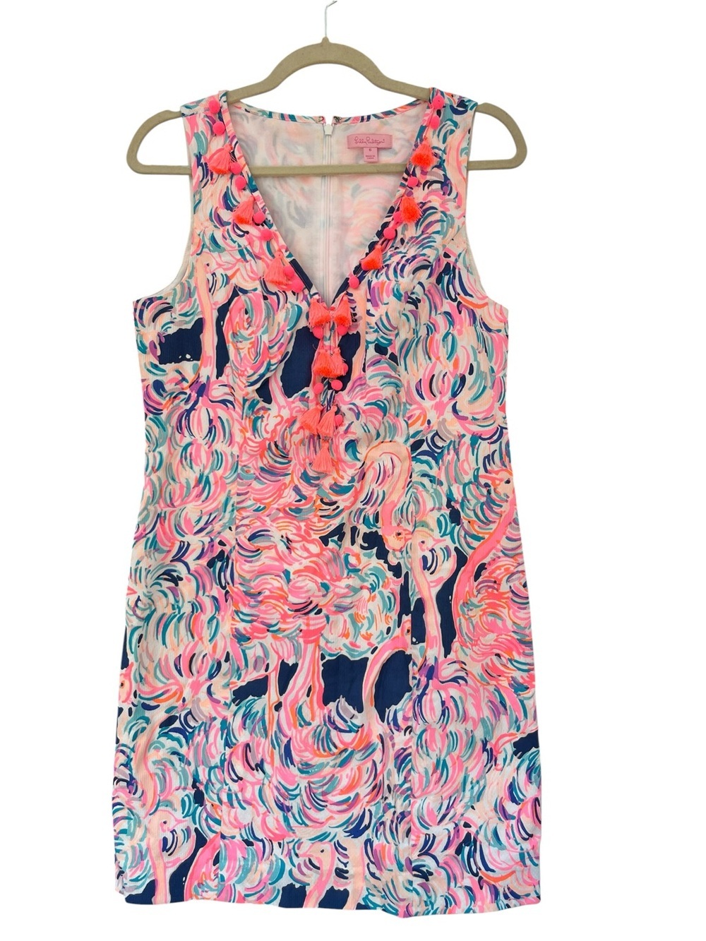Lilly Pulitzer Cabrey Shift Dress B Neck Tassel Pelican Pink Head in The Sand